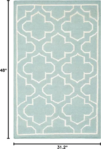 Vista 2 de SAFAVIEH Dhurries Collection DHU625A - Alfombra decorativa de lana de alta calidad hecha a mano de 2 pies 6 pulgadas x 4 pies, azul/marfil