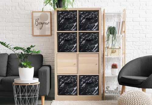 Vista 4 de Sorbus Cubos de almacenamiento de tela plegables – Cestas de organización plegables de 11 pulgadas con asa – 4 canicas negras para despensa Negro