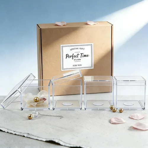 Vista 6 de KissYou Caja Pequeña de Acrílico con Tapa Cajas de Caramelo Transparentes para Exhibición Decoración de Fiesta Cubo Cuadrado de Plástico