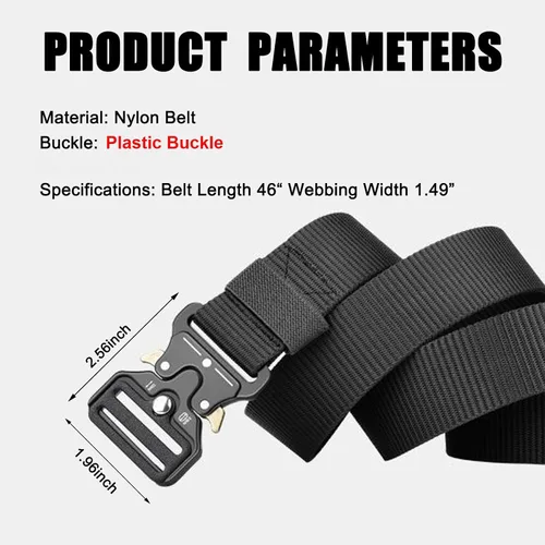 Vista 4 de Cinturones tácticos de liberación rápida para hombres, cinturón de nailon resistente estilo militar de 46 pulgadas Negro