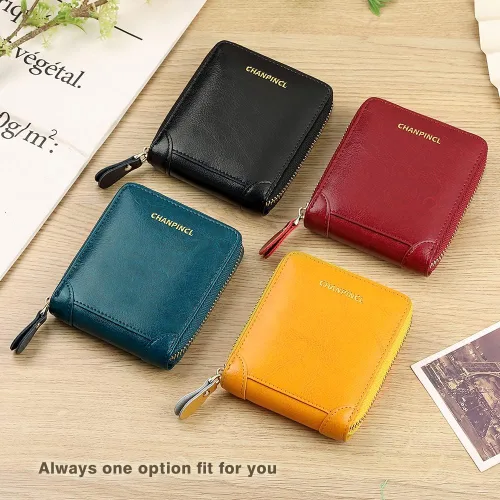 Vista 7 de Carteras RFID para mujer, de piel auténtica, con cremallera, seguras, de gran capacidad, multitarjeta, embrague, coloridas carteras de viaje, Negro