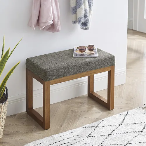 Vista 4 de Banco otomano rectangular, taburete de 25 pulgadas, tela de hilo hecho y madera de goma resistente, perfecto para salas de estar, dormitorios