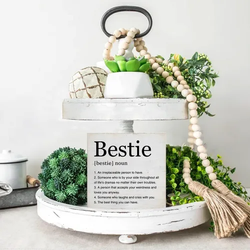 Vista 7 de Regalos de Bestie, decoración de madera con texto en inglés «Best Friend», decoración de escritorio de madera, decoración del hogar para estante
