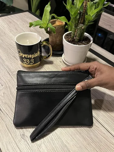Vista 5 de Liberty Leather Bolso de mano con cremallera para mujeres y niñas con correa extraíble Bolsa organizadora de maquillaje de cuero vegano Pequeña
