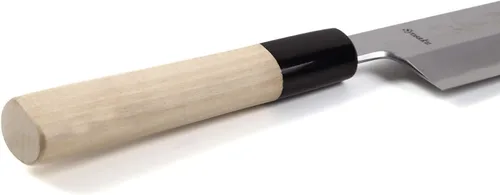 Vista 4 de Cuchillo de chef japonés para sushi y verduras Shiroko (Stees Blanco) No.2 Mango de madera de Maglolia en forma de D, Edo Usuba 6.5 pulgadas