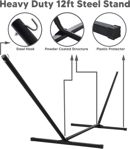Vista 7 de SUNCREAT Hammocks Hamaca doble extragrande con soporte de 12 pies, capacidad de 475 libras, hamaca portátil al aire libre con barra separadora