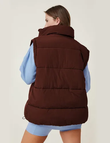 Vista 3 de Chaleco acolchado para mujer, sin mangas, acolchado, con cremallera, cuello alto, abrigo de gran tamaño con bolsillo