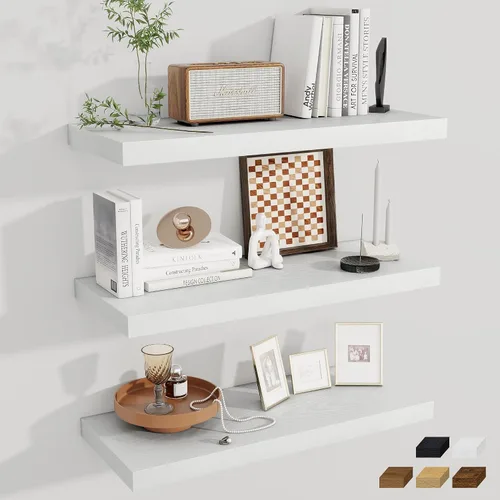 Vista 12 de Fun Memories Pequeños estantes flotantes para pared, estantes cuadrados de pared de 8 pulgadas con soportes invisibles, estantes negros para baño