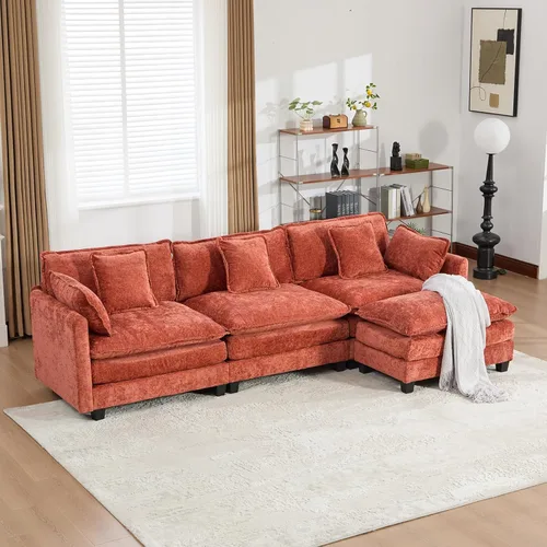 Vista 161 de Sofá seccional modular verde de 111.5", sofás seccionales grandes de 3 plazas para sala de estar, sofá nube oversized de tela chenille con otomana