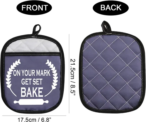 Vista 2 de WCGXKO Almohadillas para horno inspiradas en Baking Show, soporte para olla con bolsillo en ti Mark Get Set Bake (Get Set Bake bl)