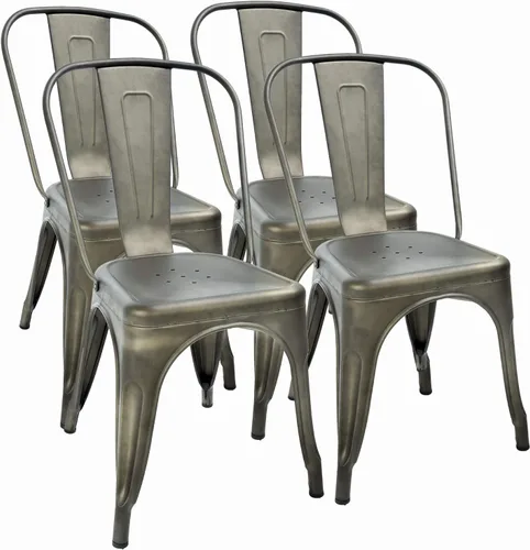 Vista 14 de Juego de 4 sillas de comedor, de metal, para interiores y exteriores, sillas de patio, de cocina, de 18 pulgadas de altura, silla de restaurante