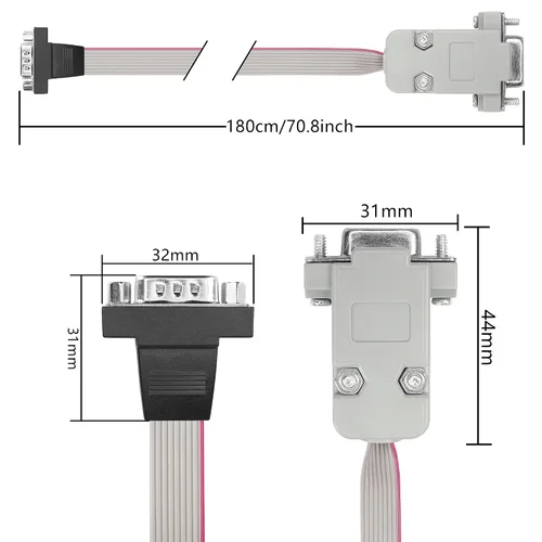 Vista 7 de Cable plano DB9, paquete de 2 cables serie RS232 macho a hembra (5.9 ft/5.9 pies)