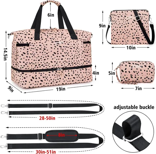 Vista 5 de Gym Bag for Women Weekender Bag with Waterproof Shoe Compartment Sports Travel Duffel 3pcs Set Carry On Overnight Bags for Business Trip Travel Gym