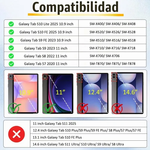 Vista 2 de Funda para Samsung Galaxy Tab S10 Lite/S10 FE/S9 FE 10.9" y S9/S8/S7 11" A01-negro