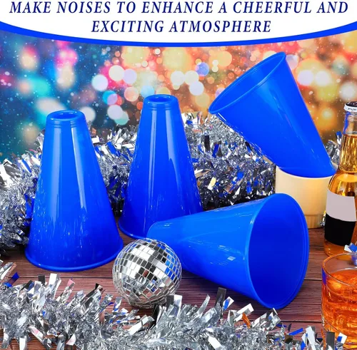 Vista 3 de Woanger 24 piezas de megáfono de animación para fiestas de animaciones deportivas, megáfono de plástico para actividades de partidos deportivos Azul