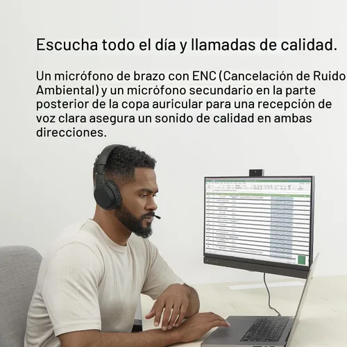 Vista 5 de Belkin Auriculares inalámbricos SoundForm Adapt, micrófono Boom, batería 45H Auriculares sobre la oreja, diseño plegable, USB-C y opción con cable