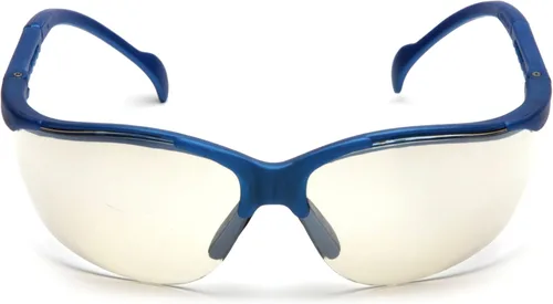 Vista 3 de Pyramex Venture II Safety Eyewear, Indoor/Outdoor Mirror Anti-Fog Lens Lente de espejo de E/S/marco azul metálico