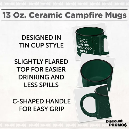 Vista 3 de DISCOUNT PROMOS Tazas de Café de Cerámica Personalizadas para Fogata de 13 oz. Juego de 100, Paquete Personalizado a Granel - Perfecto para Té