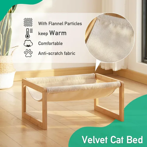 Vista 6 de kiplant Hamaca grande para gatos, hamaca elevada de madera de bambú para mascotas, 21 x 16.5 pulgadas, adecuada para gatitos, cachorros, conejos