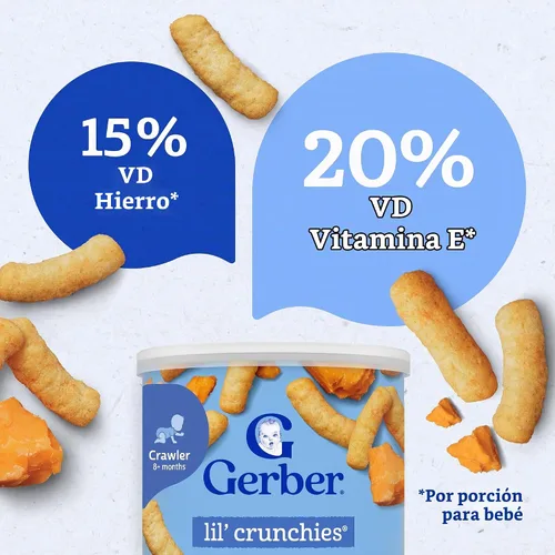 Vista 7 de Gerber Stage 3 Snacks de comida para bebés, Mild Cheddar Lil' Crunchies, Snacks para bebés, alimentación guiada por el bebé, paquete de 6