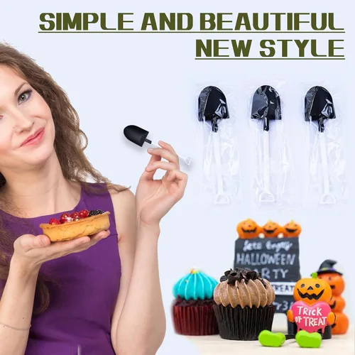 Vista 7 de OaaXbbECco Cucharas con forma de pala de novedad, cucharas de postre de plástico desechables (50 negro+blanco modelo 2)