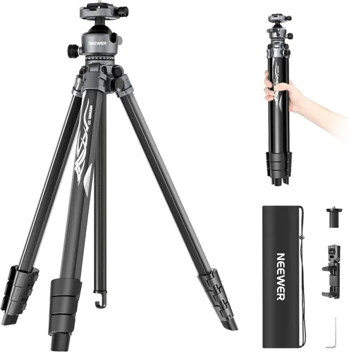 Vista 14 de NEEWER Basics - Trípode para cámara, 71 pulgadas, de aluminio, resistente, portátil, para viajes, DSLR, soporte para teléfono celular con cabeza