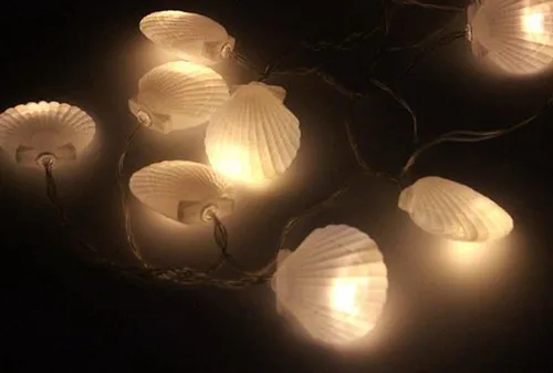 Vista 6 de Cadena de luces de concha, luz de carcasa de 5 pies con 10 LED, luces de cadena de conchas marinas alimentadas por pilas para Navidad, Halloween