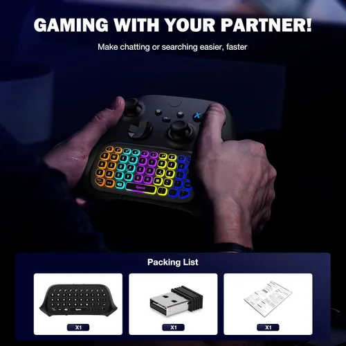 Vista 9 de MoKo RGB Backlight Keyboard for Xbox One Controller, Xbox Series XS, Wireless Chatpad Keypad w 2.4G Receiver, Xbox Accessories for Xbox One SElite