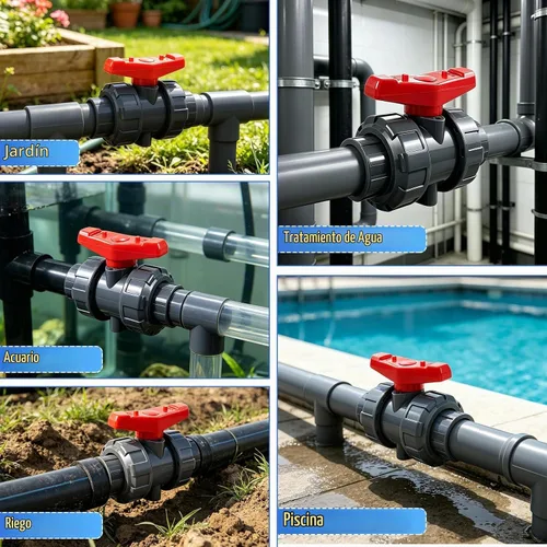 Vista 7 de Válvula de bola de unión de PVC, 1-1/2 pulgadas (DN40) Válvula de bola de unión verdadera de flujo completo con junta tórica ASTM EPDM, enchufe