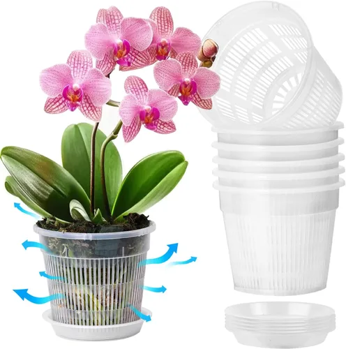 Vista 9 de T4U Clear Orchid Pots 9 Pack 4.3 5.5 6.3 Inch, Orchid Pot Holes Repotting