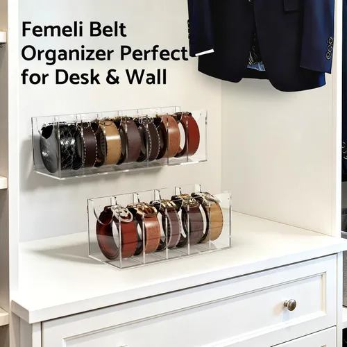 Vista 6 de FEMELI - Organizador de cinturón de acrílico para armario, caja de almacenamiento de 5 ranuras Clear Acrylic Shelf Belt Closet& Drawer Storage
