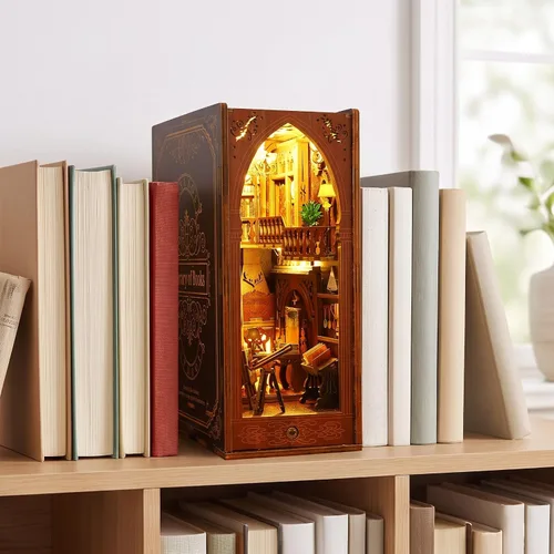 Vista 9 de Suruim - Kit de manualidades para rincón de libros, rompecabezas para sujetalibros, miniatura, biblioteca, estante de libros, inserto