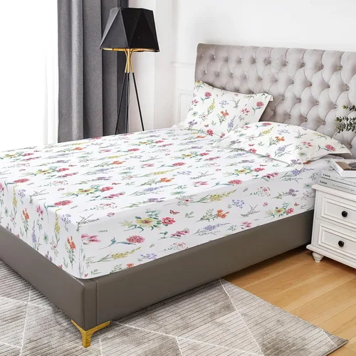 Vista 7 de YIYEA Sábana bajera ajustable floral con funda de almohada, sábana bajera de microfibra de doble cepillado de alta calidad, bolsillo profundo de 16