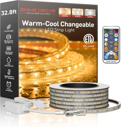 Vista 11 de Shine Decor Tira de luz LED fácil de conectar, 2800 K blanco cálido, resistente al frío, resistente a la intemperie para interiores y exteriores