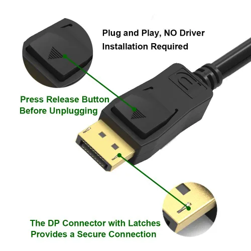 Vista 5 de Displayport - Cable DVI de 3 pies, paquete de 2 unidades, adaptador de cable de puerto de pantalla (DP) a DVI para proyector de monitor