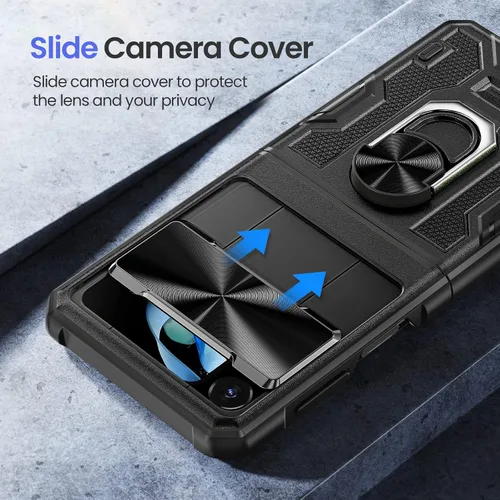 Vista 5 de VEGO para Galaxy Z Flip 4 Funda con Cubierta de Lente Deslizante, Protección de Bisagras y Soporte Magnético Giratório de 360º Incorporado, Funda