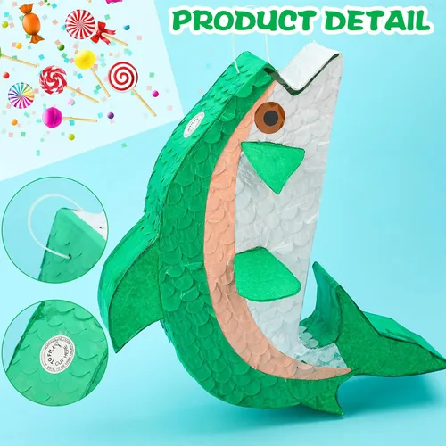 Vista 2 de Juego de pesca de piñata de pez verde, piñata oceánico bajo el mar, suministros para decoración de fiesta de adultos con palo de murciélago