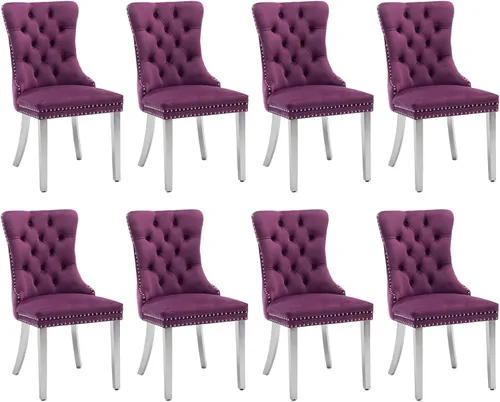 Vista 147 de SoarFlash Juego de 2 sillas de comedor de terciopelo, silla lateral de respaldo alto, silla lateral moderna tapizada de alta gama con botones Beige