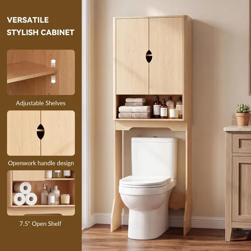 Vista 4 de Merapi Over the Toilet Storage Cabinet, Natural Wood Grain Organizer