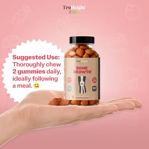 Vista 5 de TruHeight Gomitas para el Crecimiento Óseo de Niños (Fresa, Edades 2+) Nutrición Alta para el Crecimiento Natural en Niños y Pequeñitos - Vitamina