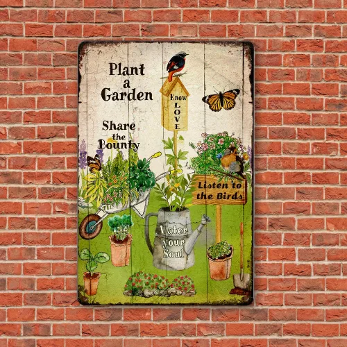 Vista 6 de Letreros de metal retro para jardín, decoración al aire libre, letrero de jardín con planta A, regalo de jardinería para mujeres, divertido arte