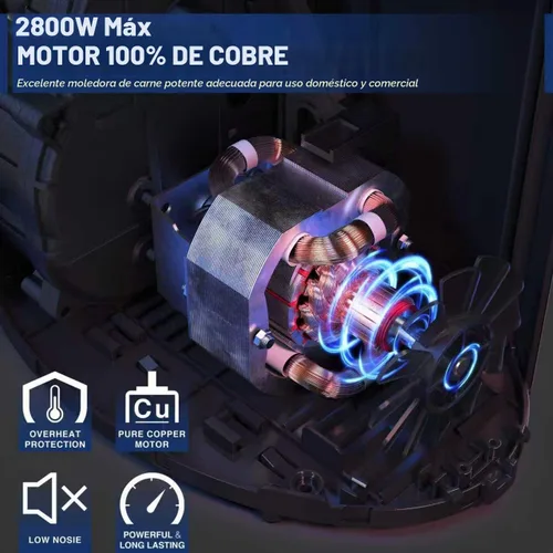 Vista 6 de CHEFFANO Molinillo de carne, picadora de carne eléctrica de acero inoxidable de 2600W, máquina de picado de carne resistente con 2 cuchillas, 3