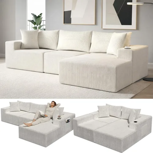 Vista 11 de EconoHome Sofá seccional Boneless Cloud, asiento profundo de felpa en forma de L para relajarse y entretener, construcción duradera y fácil montaje