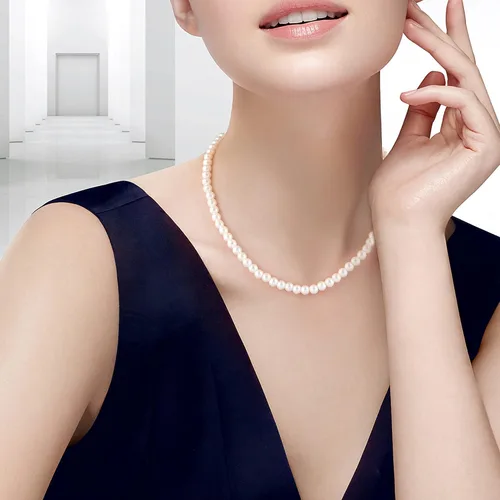 Vista 7 de Gargantilla barroca de perlas para mujer, collar de perlas blancas de 0.236in, elegante collar de joyería para mujer, longitud de princesa de 16