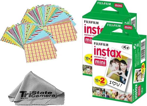 Vista 5 de Fujifilm Película instantánea Instax Mini (20 hojas) + 20 marcos de calcomanías + paño de limpieza de microfibra TSC - para cámaras Mini 8, 9, 11