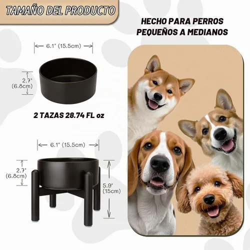 Vista 2 de Juego de cuencos elevados de cerámica para perros con soporte, 2 tazas de Negro