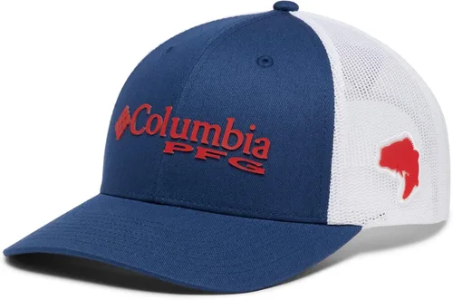 Vista 4 de Columbia Unisex PFG Logo Mesh Snap Back - Bajo carbón chispa roja talla única