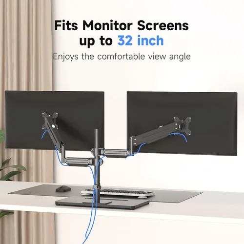 Vista 5 de Suptek Soporte independiente para monitor dual de hasta 32 pulgadas, soporte de monitor más alto con capacidad de carga de 22 libras, brazo