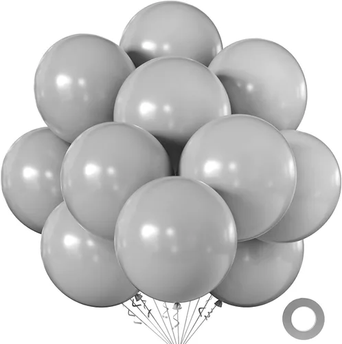Vista 19 de KALOR Globos color morado ceniza de 18 pulgadas, 10 globos de látex mate, globos redondos grandes para bodas, baby shower, fiestas de cumpleaños