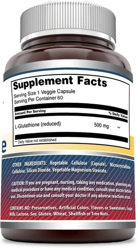 Vista 2 de Amazing Formulas - Suplemento reducido de L-glutatión 500 mg por porción Cápsulas vegetales Sin OMG Sin gluten Fabricado en Estados Unidos